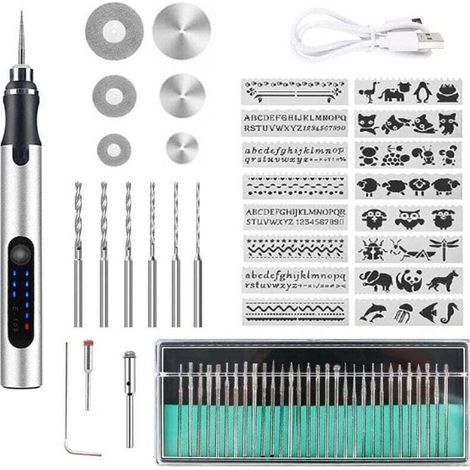 Stylo graveur électrique sans fil – Rechargeable USB – Vitesse réglable 5000/10000/18000 tr/min – Pour métal, bois, verre, plastique, cuir (1/4)