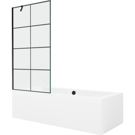 Mexen Cube rechteckige Badewanne 170 x 80 cm mit Verkleidung und 1-flügeligem Spritzschutz 90 cm, schwarzes Muster - 550517080X (1/5)
