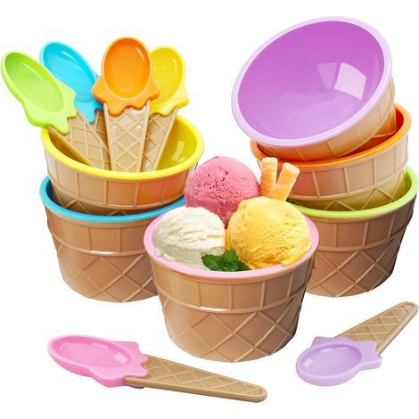 Eisbecher mit Löffeln, 6 Stück, Joghurtbecher, Bonbonfarben, robuster Kunststoff, schöne Dessertschale, DIY-Eiscreme-Zubehör – Fei Yu (1/5)
