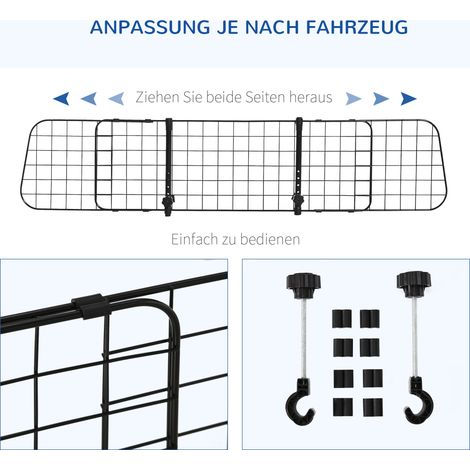 Grille de séparation auto universelle pour chien, barrière de sécurité réglable en largeur, séparateur de coffre, protection canine 91-152 x 30 cm (1/4)