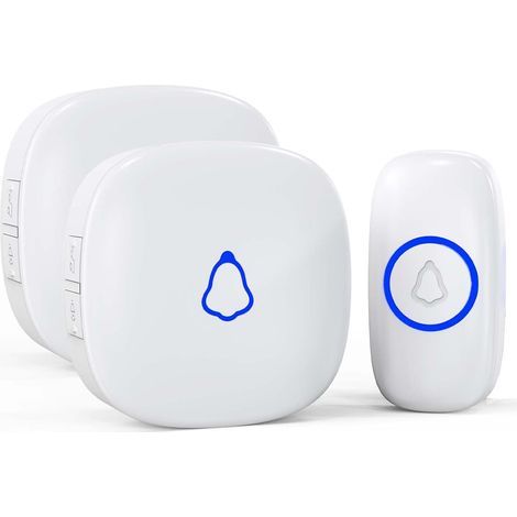 Sonnette Sans Fil Exterieur Etanche, Doorbell Avec 2 Récepteurs + 1 Émetteur À Pile, 58 Mélodies Carillon, 5 Niveaux Volume 120 dB, LED, 300m Longue Portée Sonette Pour Maison,Appartement,Blanc (1/5)