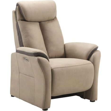 Fauteuil relax électrique New Nobuck beige et gris foncé - ODEON (1/4)
