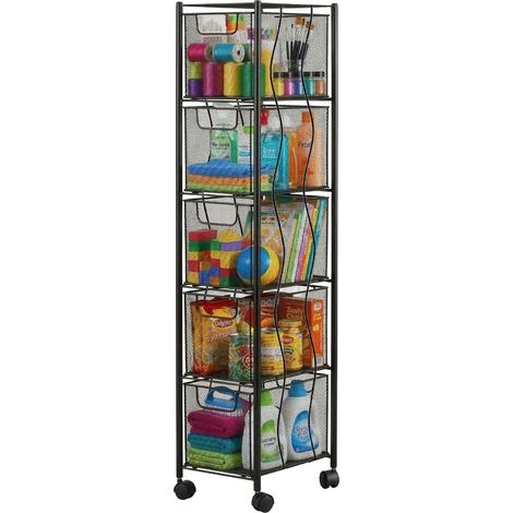Relaxdays Rollwagen, 5 Schubladen, Metall, HxBxT: 98 x 20 x 28 cm, 4 Rollen, Küche, Bad, Nischen Beistellwagen, schwarz