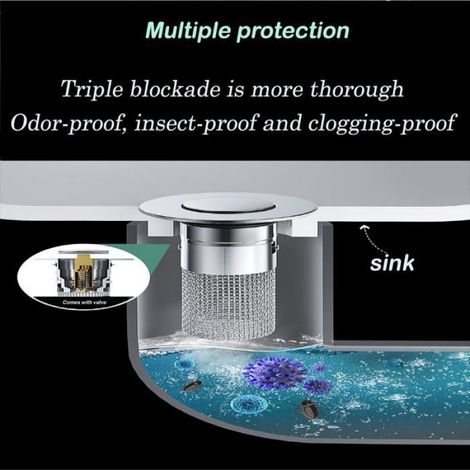 Bouchon vidange escamotable salle bain filtre évier universel 63-73 mm pour bonde (1/5)