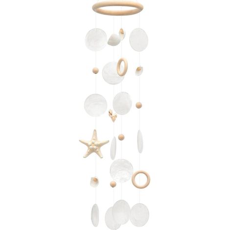 Windspiel aus Capiz-Muscheln für Drinnen und Draußen, 55 cm, Weiß