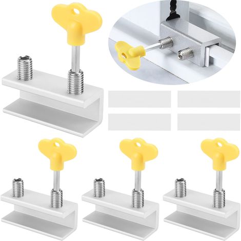 Lot de 4 serrures de fenêtre coulissante Sécurité enfant Verrou de fenêtre coulissante avec clé Cadenas de sécurité pour cadre de porte Verrou de fenêtre réglable en aluminium Serrure (1/5)