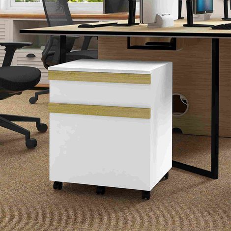 Caisson avec 2 tiroirs coulissants trieur à dossiers 48 x 40 x 59,5 cm blanc - de bureau à roulettes (1/4)