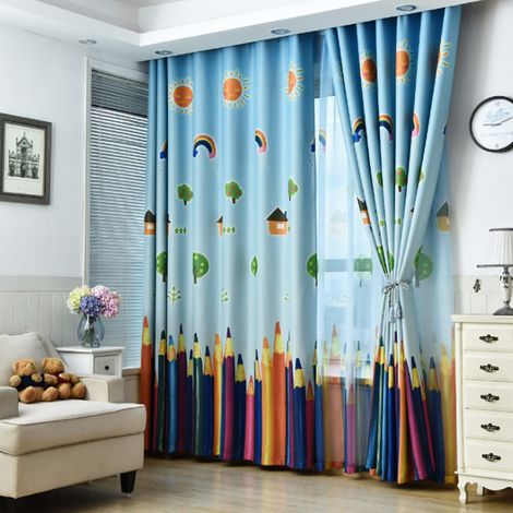 Rideaux de fenêtre à motif de crayons de dessin animé, voilages pour chambre d'enfant (1/5)