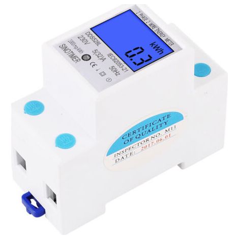 Compteur électrique, Compteur D'Énergie 230V 5 (32) A 2 fils 2P Écran Numérique LCD avec rail DIN Monophasé Électronique Rail-Électronique d'alimentation numérique KWh (1/3)