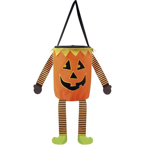 Décoration de fête - Panier citrouille sur ressort - Orange - 20 cm x 15 cm - Intérieur