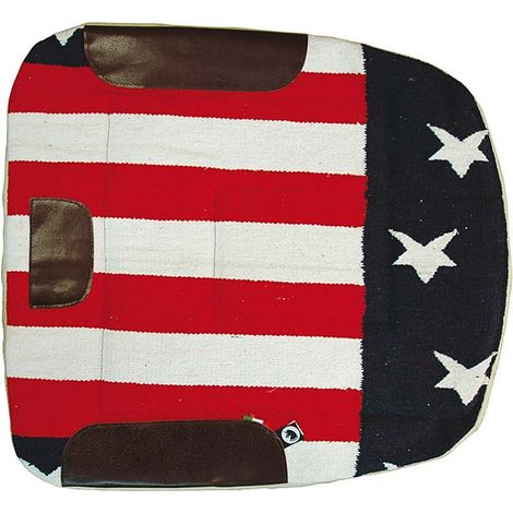 Dessous de selle avec drapeau américain en tissu coton à l'extérieur et pure laine à l'intérieur avec rembourrage et renforts en cuir.