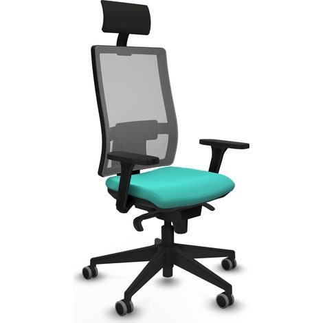 Horna sincro malla gris similpiel turquesa brazos 3D base piramidal cabecero fijo ruedas 65mm engomadas (1/5)