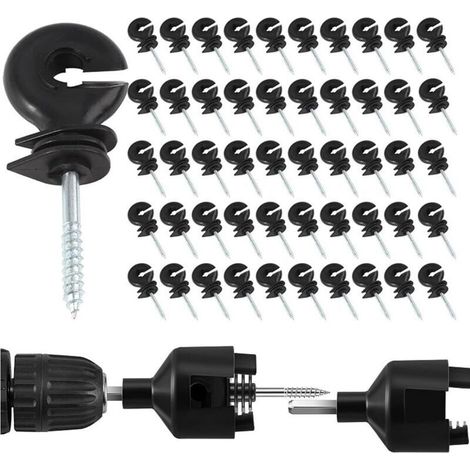 Ringisolatoren für Elektrozäune – Packung mit 50 Stück aus robustem Kunststoff, kompatibel mit Holzpfosten und Bohrfuttern