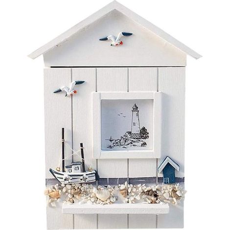 Armoire à clés murale en bois, boîte de rangement en forme de maison avec crochets, porte-clés décoratif pour entrée, bureau et maison (1/5)