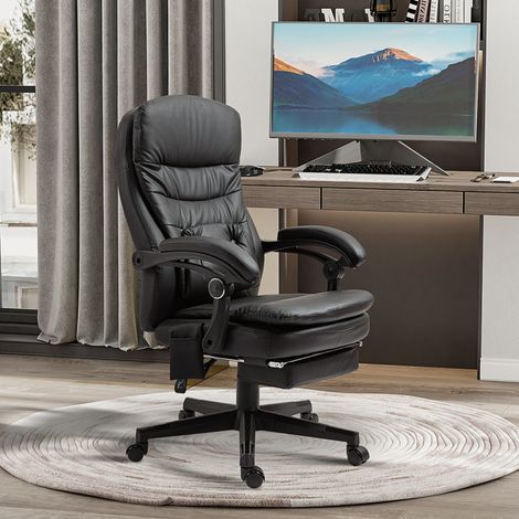 Sedia de Bureau Massante en Similicuir avec Prise USB, 64x69x107-115cm, Noir (1/5)