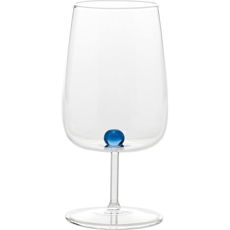 Bilia Set di 6 Calici in Vetro Borosilicato Artigianale con Sfera Colorata Blu Eleganti e Resistenti per Tavola di Design Raffinata ed Originale