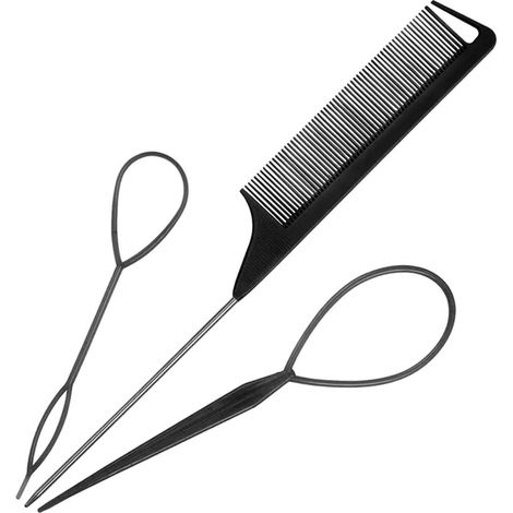 HOXILEELEO - Outil à tresser Topsy Tail (lot de 3), outil rose pour boucler les cheveux avec peigne à queue de rat, outil pour passer les cheveux dans le peigne, outil pour tresser les cheveux