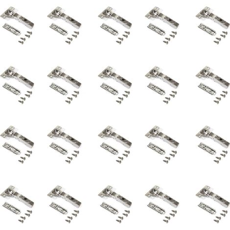 Emuca Lotto di 20 cerniere collo dritto X91 con chiusura soft e Basetta a vite, altezza 1, Acciaio, Nichelato (1/5)