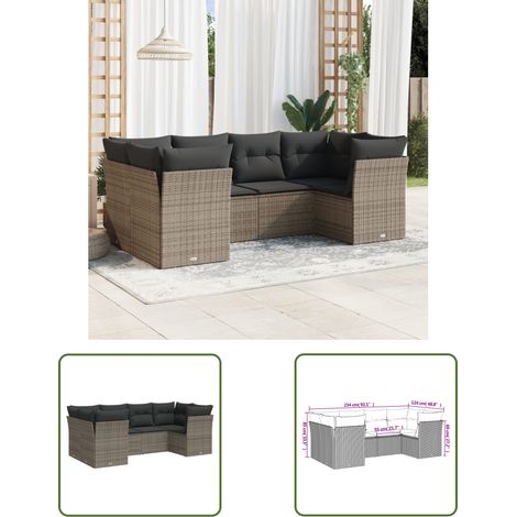 The Living Store 6-tlg. Garten-Sofagarnitur mit Kissen Grau Poly Rattan - Gartensortiment - Gartenmöbel - Lounge Set - Rattan Möbel - Gartenlounge (1/3)