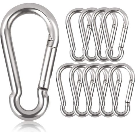 Lot de 10 mousquetons Porte-clés - Diamètre 6 mm - Charge maximale 160 kg - Crochets d'escalade galvanisés (Φ6 x 60 mm) (1/4)