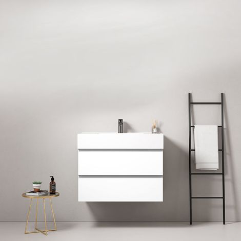 Mobile bagno sospeso 80 cm Bianco Lavabo in Resina Senza Specchio - Fiji Paint (1/5)