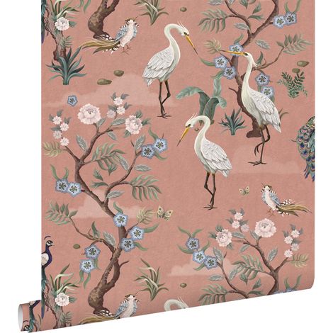 papier peint oiseaux de grue vieux rose - ESTAhome (1/5)
