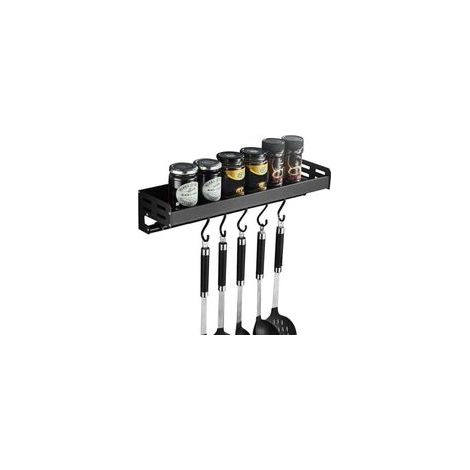 Etagère à épice,Porte-Épices, Support Rangement Ustensiles De Cuisine Mural 6 Crochets,Murale Sans Perçage,Aluminium, Antirouille,Noire,40cm Etagère à épice (1/4)