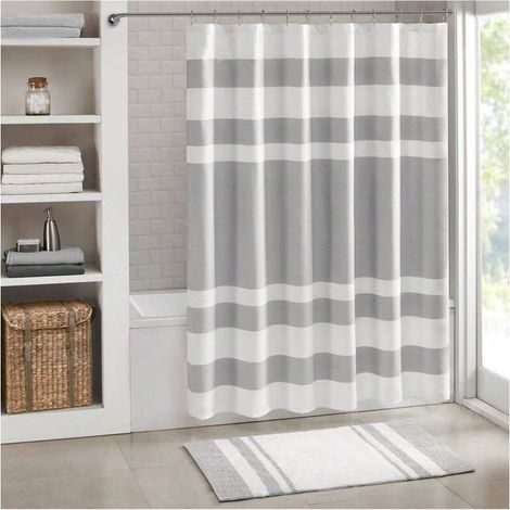 Rideau de douche à motif de gaufre, design à rayures, rideaux de douche en tissu pour salle de bain avec gestion de l'humidité, qualité premium de spa, moderne, standard, 72 X 72 pouces, décoration de (1/4)