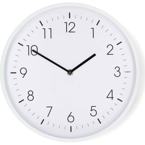 Nedis Wanduhr / Durchmesser: 300 mm / Kunststoff / Leise Bewegung / Weiss