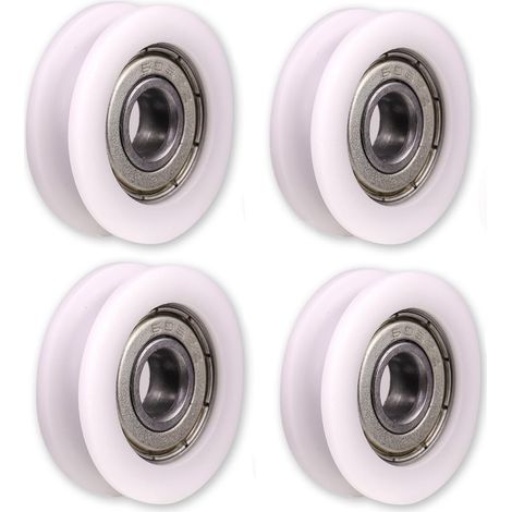 Set aus 4 genuteten Nylonrädern – für Schiebetore, Winkelprofile, Schubladen – 6 x 30 x 10 mm