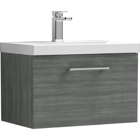 Balterley Contemporary Bathroom Wall Hung 1-Drawer Vanity & Thin-Edge Basin, Anthracite, 600mm