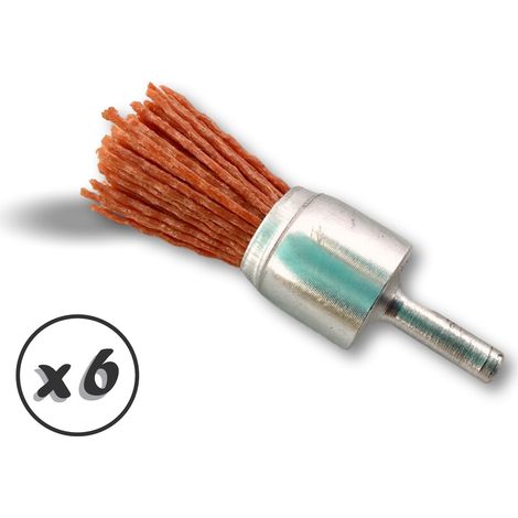Brosse rotative en bout Ø 22 mm Nylon abrasif Forme pinceau sur tige Ø 6 mm - Quantité x 6 - Ø 22 mm - En bout - Nylon abrasif (1/5)