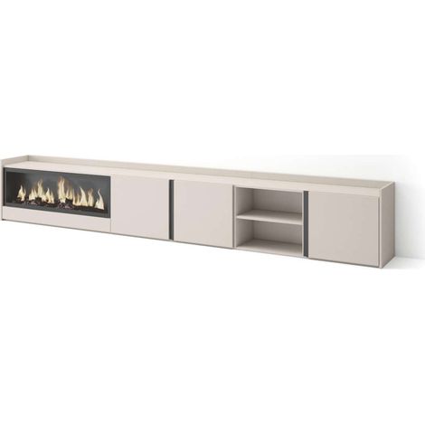 Mueble TV Benaoján-02 de 315x50x35 cm con chimenea eléctrica XXL, color beige (1/4)