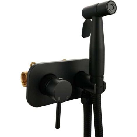 Stainless Steel Toilet Shower Kit Hot and Cold Recessed Bidet Taps Shower Kit for Intimate Hygiene, Black (1/4)