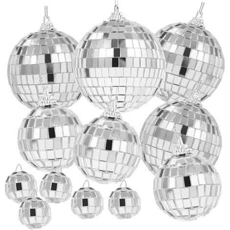 12 Pièces Boules Disco Miroir,Boules à Facettes Argentées Boule Disco,Boules Disco à Suspendre,pour Les Décorations de Sapin de Noël,Les Décors de Mariage,Les Décorations D'intérieur(8/6/4/2cm) (1/5)