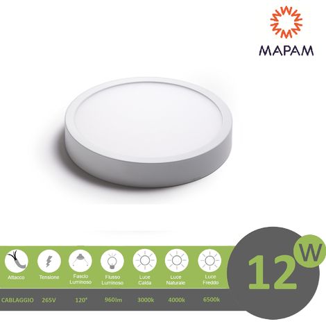 Plafoniera led 12w tondo faretto da soffitto pannello a parete luce naturale 4000k (1/5)