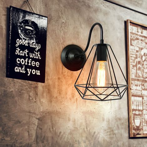 Applique Murale Intérieur Cage Diamant en Métal Luminaire Décoration Industrielle Noir 1PCS (1/5)