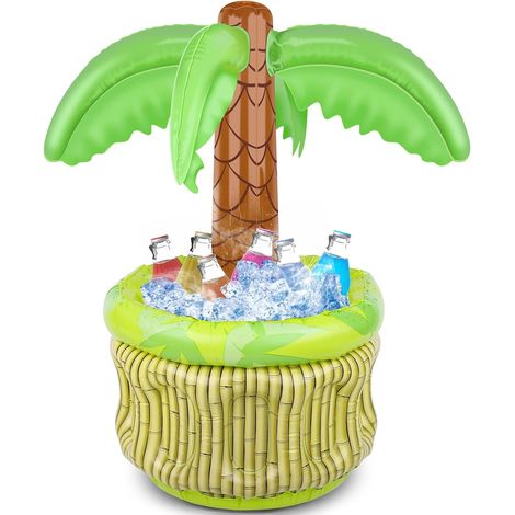 Glacière gonflable en forme de palmier, porte-boissons gonflable en forme de palmier, glacière portable pour décorations de fête hawaïenne (luau), accessoires de fête d'été à la piscine ou à la plage (1/5)