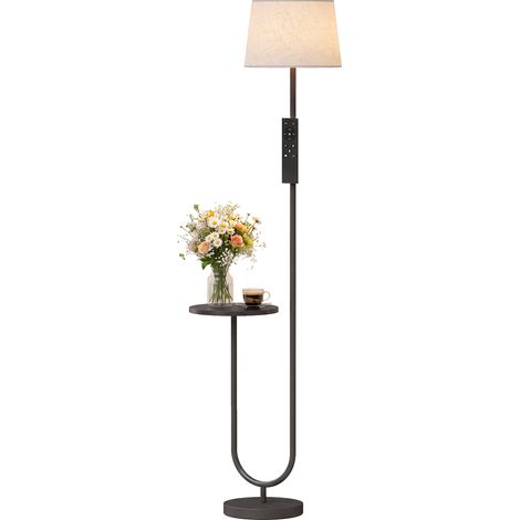 HOMCOM Modern Floor Lamp with Shelf, Dimmable Floor Lamp, Black (1/5)