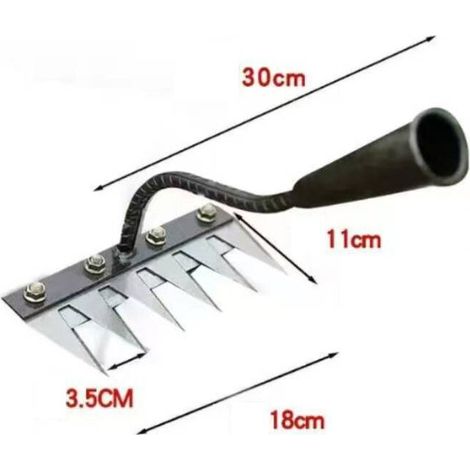 Rastrello da giardino in acciaio al carbonio per diserbo, rastrello da giardino in metallo resistente, rastrello in ferro per diserbo, rastrello per diserbo, rastrello da giardinaggio, rastrello a 6 d (1/4)