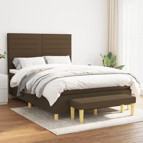 Lit Adulte - Lit à sommier tapissier avec matelas- Lit double - Meuble de Chambre à Coucher Marron foncé 140x200 cm CNIS4685920 (1/5)