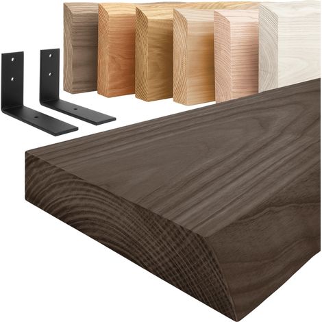 LAMO Manufaktur étagère murale en bois massif, irrégulier, étagère de rangement Basic, noire / noire 120cm, LW-01-A-005-120LS
