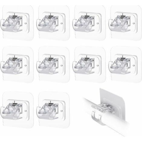 Lot de 10 supports de tringle à rideaux transparents, sans perforation, auto-adhésifs, pour fixation de tringles à rideaux (1/4)