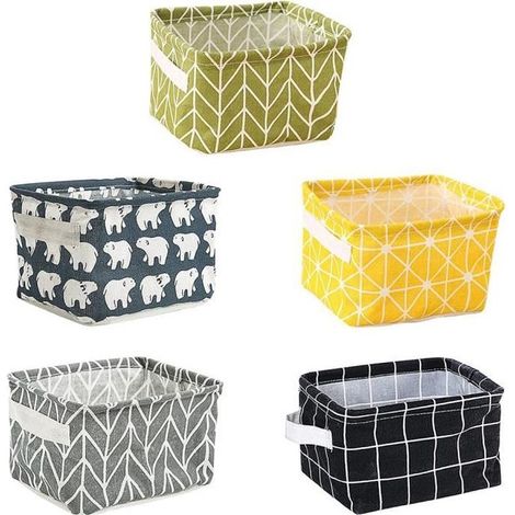 5 Pcs Panier de Rangement en Tissu, WOVTE Petits Paniers de Rangement Paniers de Rangement Carrés Pliables Rangement Pliable en Lin (1/4)
