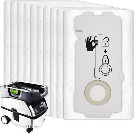 10 pièces de sacs d'aspirateur pour 204308 - Festool CT MINI CT MINI I CT MIDI et CT MIDI I - CTC MINI/MIDI et CT 15 - Sacs à poussière de remplacement (1/5)