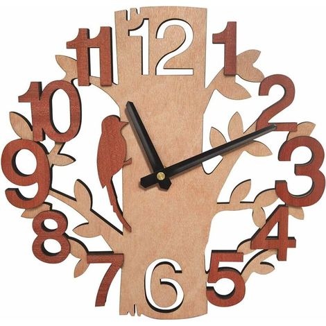 Horloge Murale silencieuse en Forme d'arbreHorloge murale créative en bois oiseau horloge ronde en grain de bois sans bordure horloge décorative234cm (1/5)