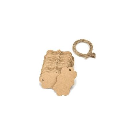 (Kraft paper) 100PCS Étiquettes Papier Kraft Étiquette Cadeaux 3x5cm avec Ficelle Jute pour Mariage, Anniversaire, Saint Valentin, Noël (1/5)