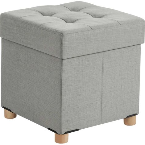 Cubo contenitore imbottito con seduta imbottita e gambe in legno