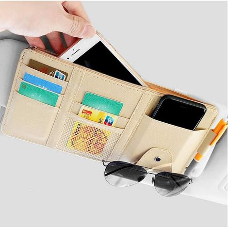 Organizer per aletta parasole per auto, custodia in pelle per accessori interni auto, copertura per aletta parasole per carte, patente di guida, certificato di immatricolazione, penna, telefono cellul