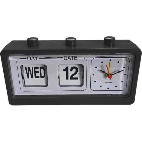 Réveil de bureau manuel avec calendrier à saut, noir, pour bureau ou salle d'étude. (1/5)